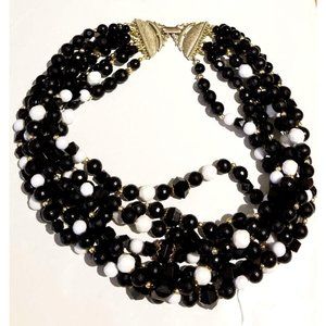 **Vintage Gold Black White Lucite Layered Necklace**